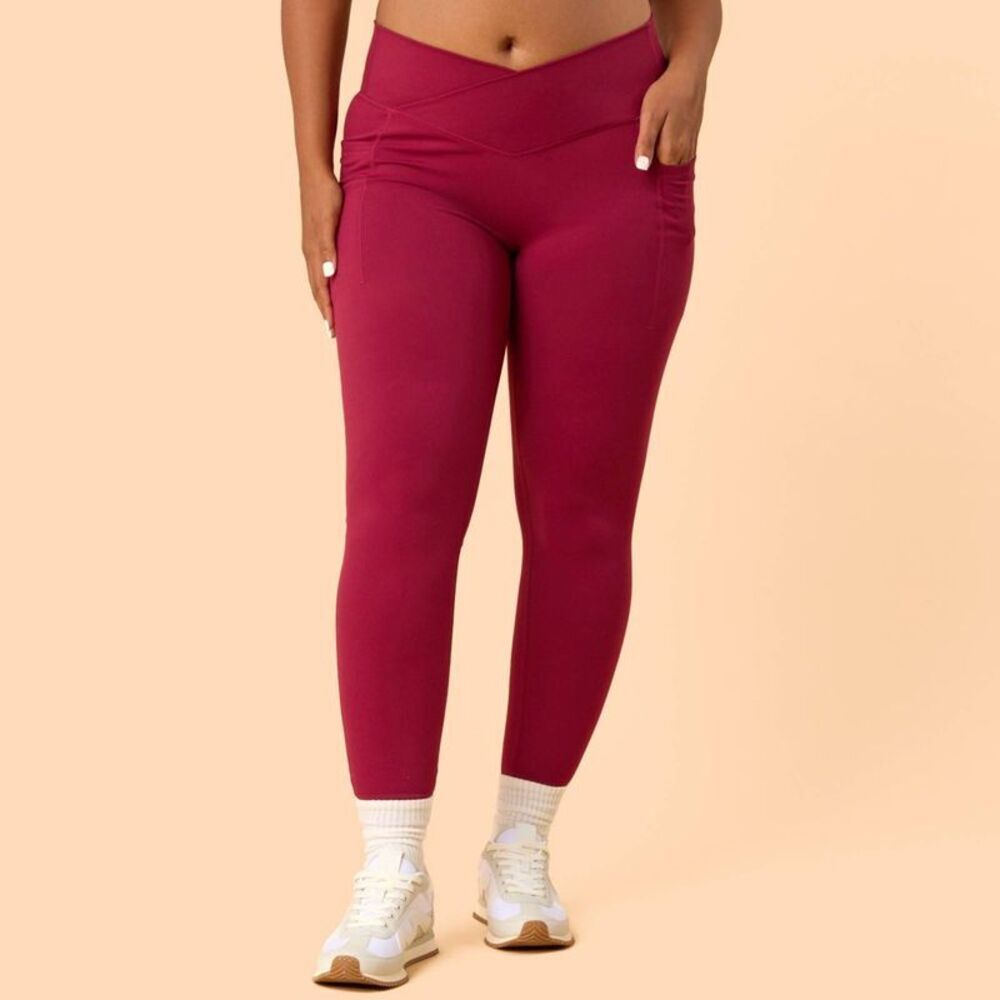 Blogilates Women's Crisscross High-Rise Leggings - Burgundy 1X